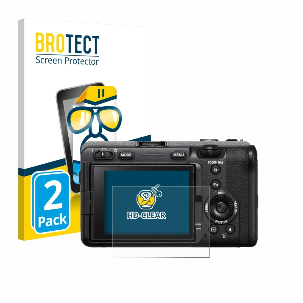 Face avant d’un emballage produit avec le logo de la marque BROTECT. À côté, l’appareil Sony FX3A (ILME‑FX3A) est représenté a