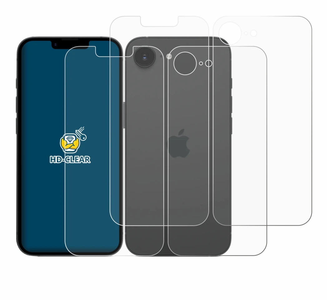 Image de l'appareil Apple iPhone 17e (Avant+Arrière) avec une grande variété de protections d'écran.
