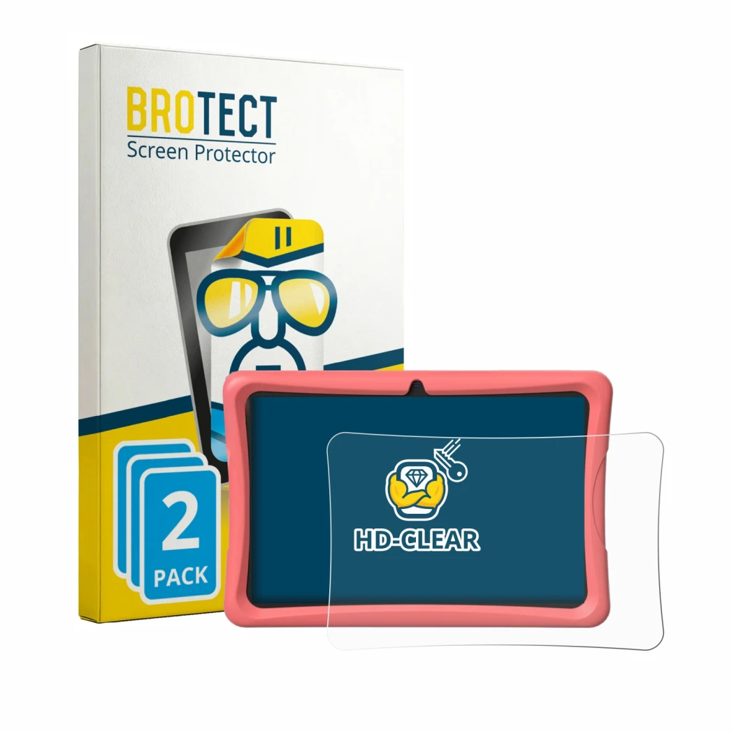 Face avant d’un emballage produit avec le logo de la marque BROTECT. À côté, l’appareil Tabwee K10 est représenté avec la prot