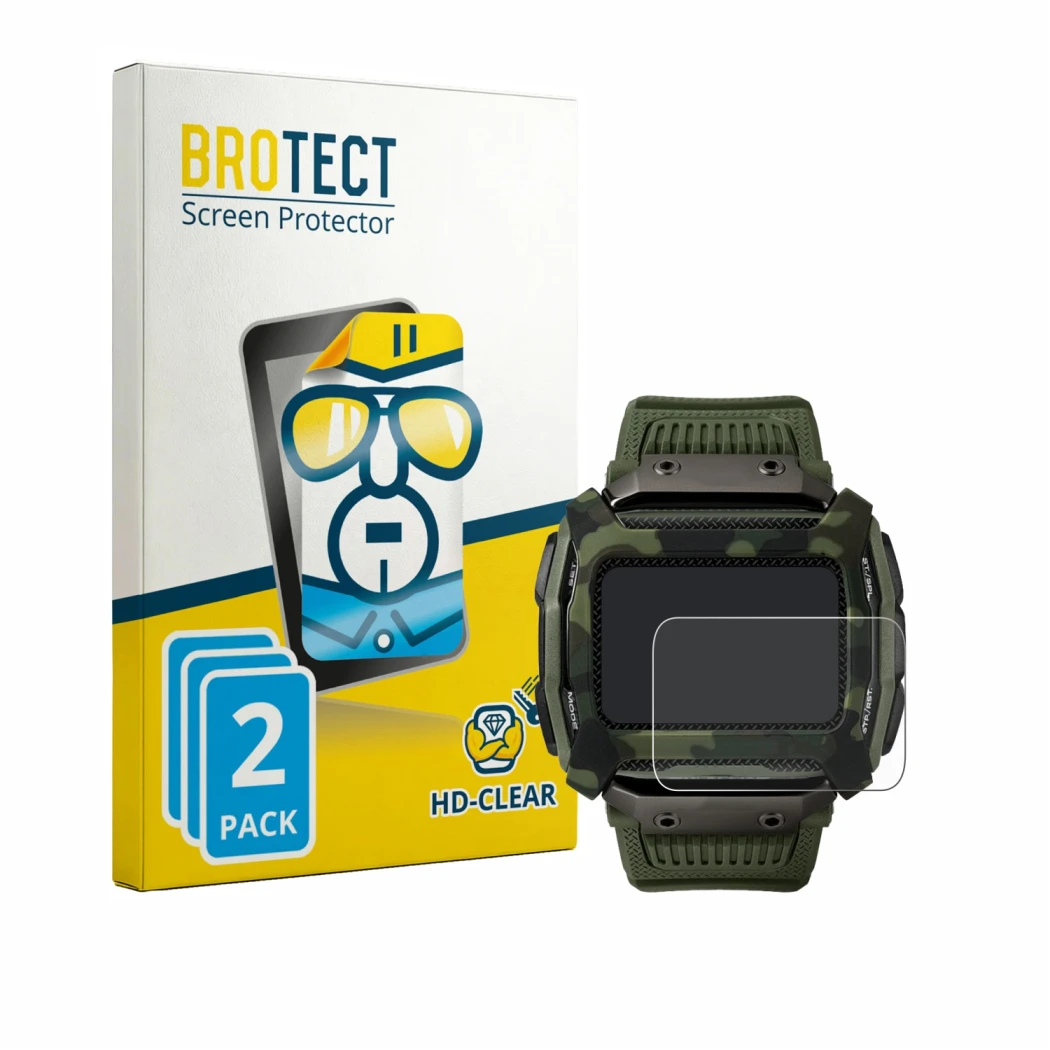 Face avant d’un emballage produit avec le logo de la marque BROTECT. À côté, l’appareil Timex Command Shock est représenté ave