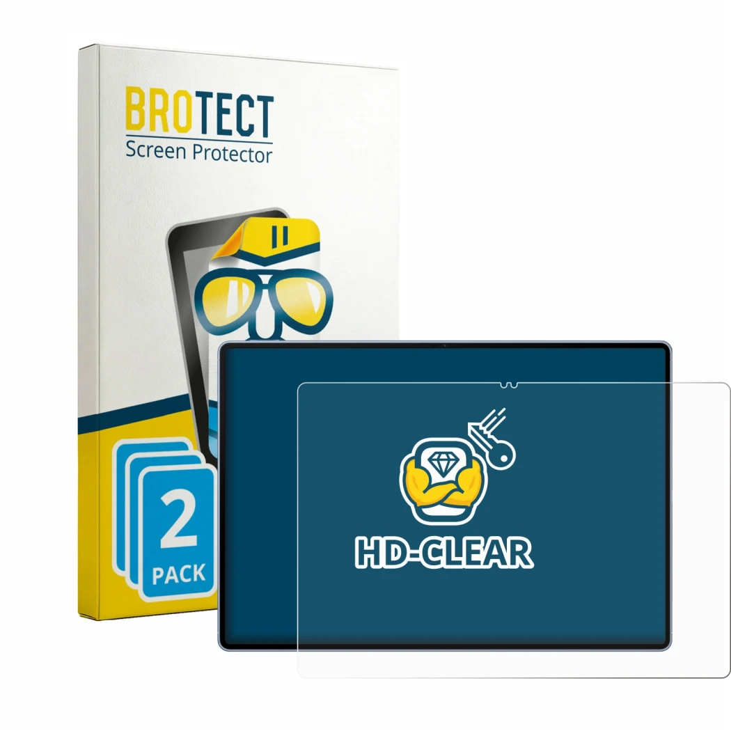 Face avant d’un emballage produit avec le logo de la marque BROTECT. À côté, l’appareil Huawei MatePad Pro Max est représenté