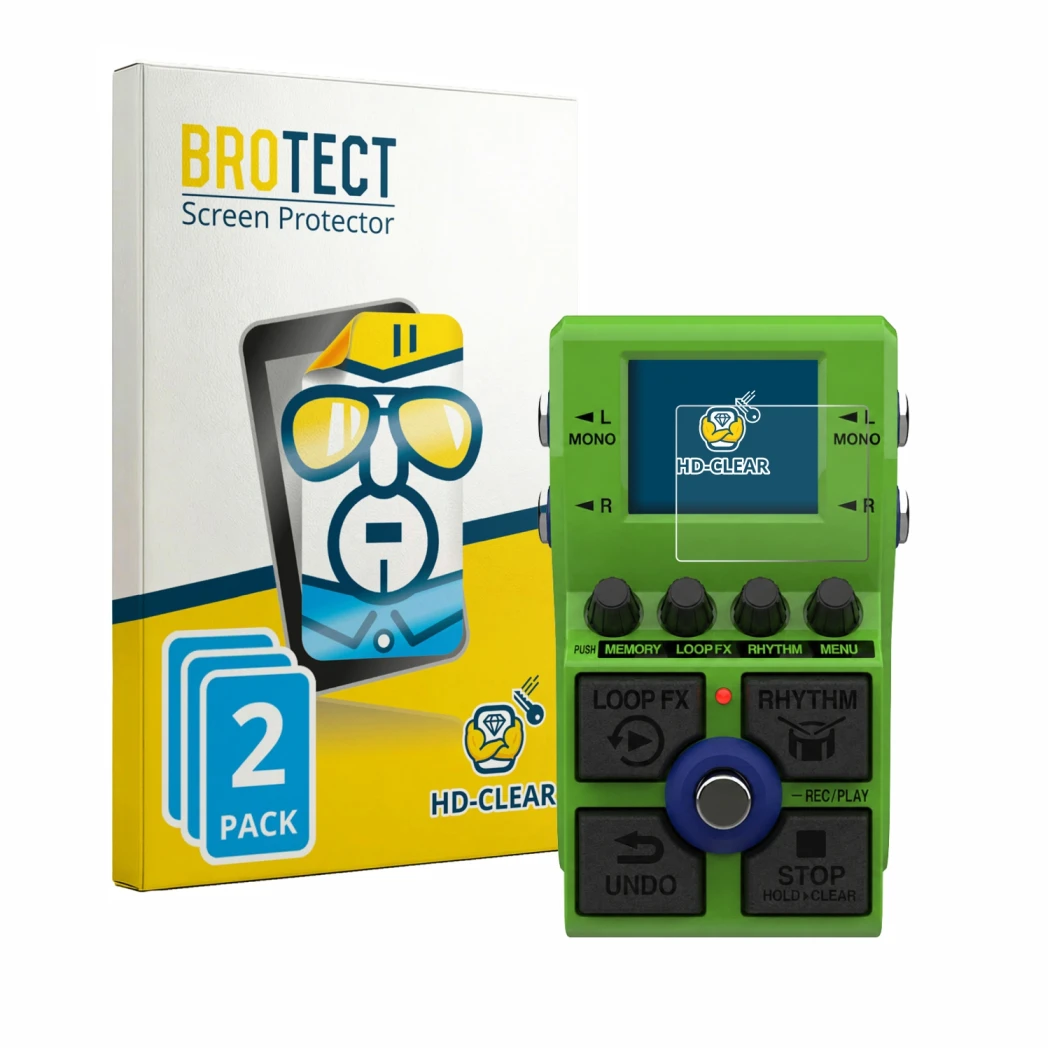 Face avant d’un emballage produit avec le logo de la marque BROTECT. À côté, l’appareil Zoom MS-90LP Plus est représenté avec