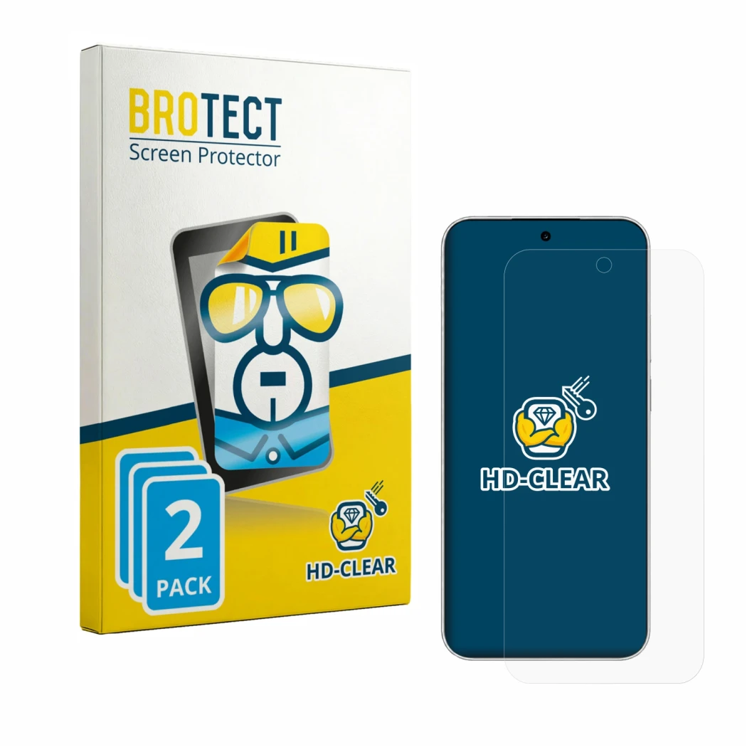 Face avant d’un emballage produit avec le logo de la marque BROTECT. À côté, l’appareil Huawei Nova 16 est représenté avec la