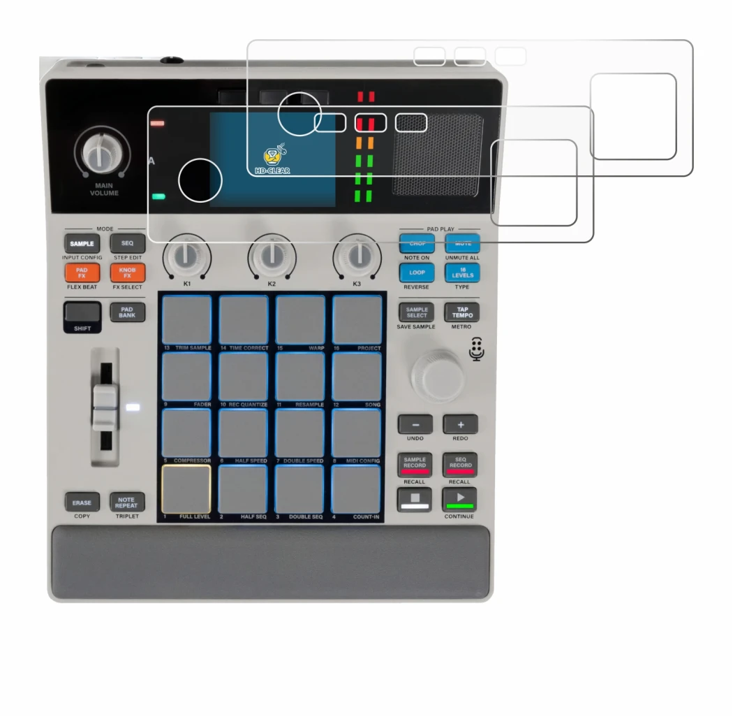 Image de l'appareil Akai MPC Sample avec une grande variété de protections d'écran.