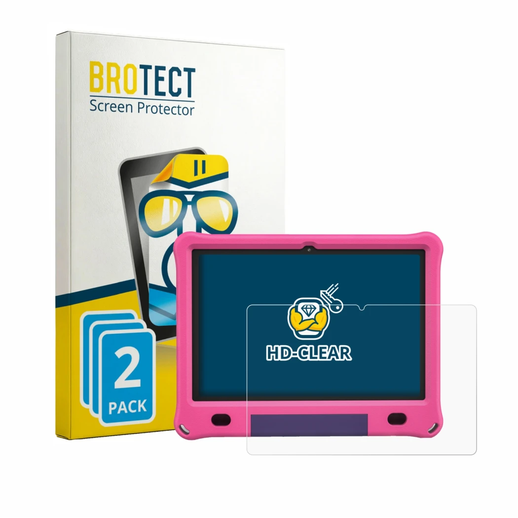 Face avant d’un emballage produit avec le logo de la marque BROTECT. À côté, l’appareil Vasoun TAB 10 MAX M10 est représenté a