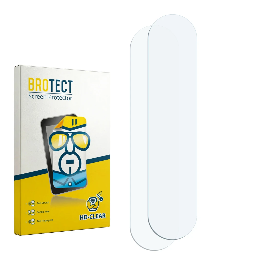 Face avant d’un emballage produit avec le logo de la marque BROTECT. À côté se trouve la protection d’écran correspondante.