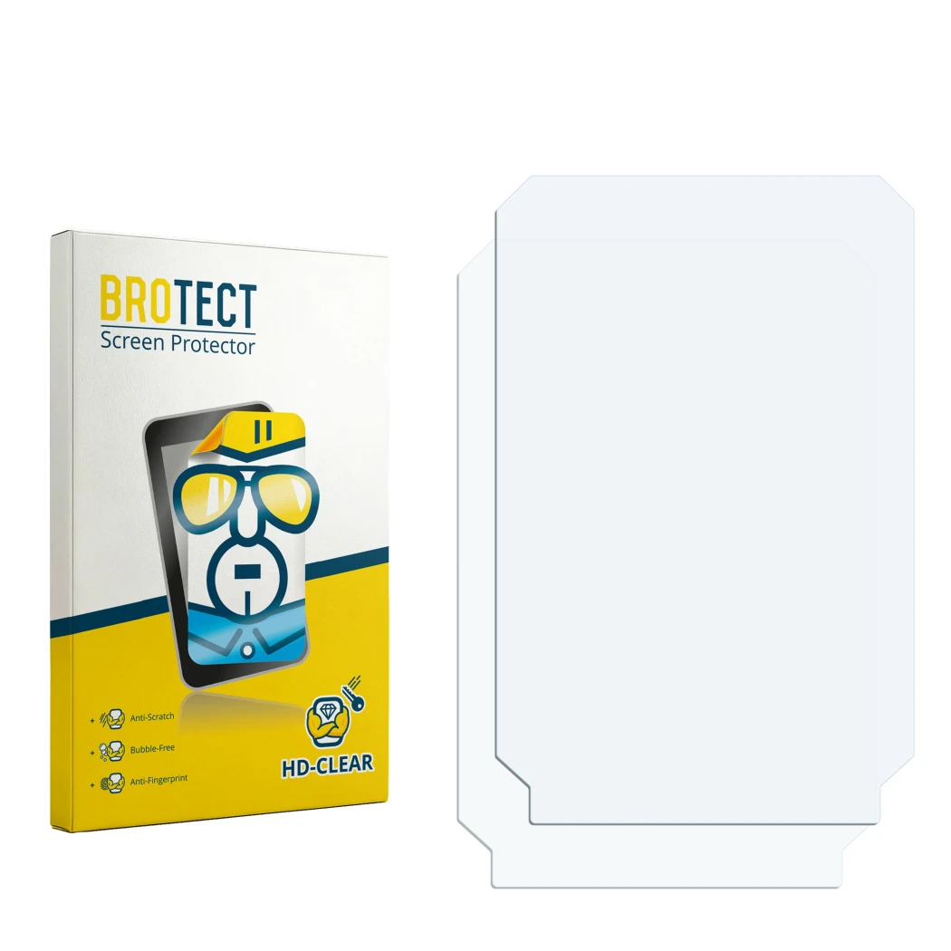 Face avant d’un emballage produit avec le logo de la marque BROTECT. À côté se trouve la protection d’écran correspondante.