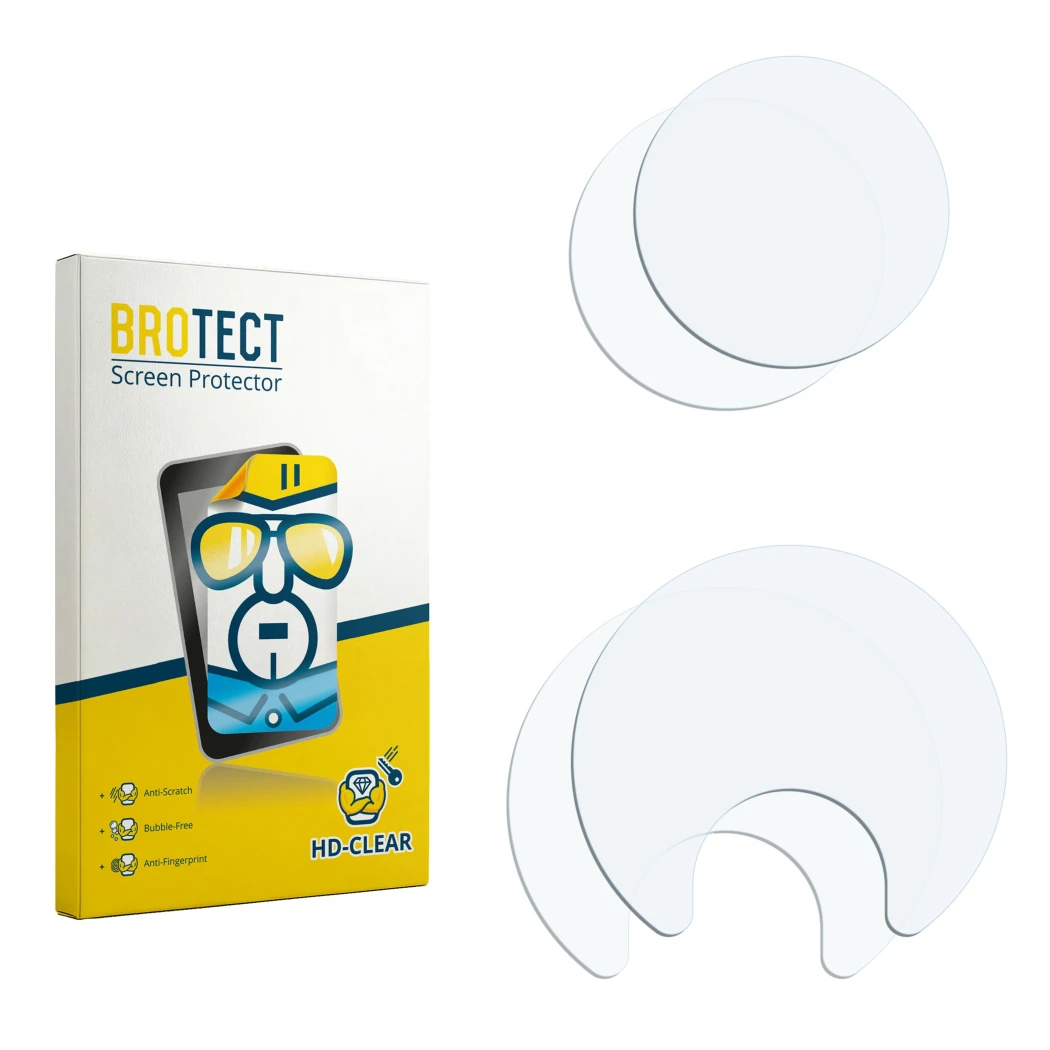 Face avant d’un emballage produit avec le logo de la marque BROTECT. À côté se trouve la protection d’écran correspondante.