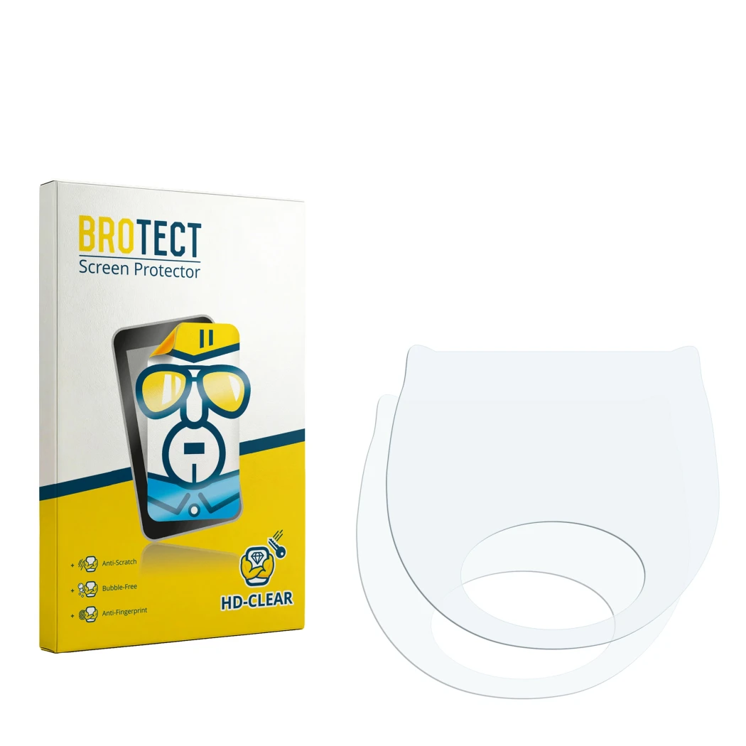 Face avant d’un emballage produit avec le logo de la marque BROTECT. À côté se trouve la protection d’écran correspondante.
