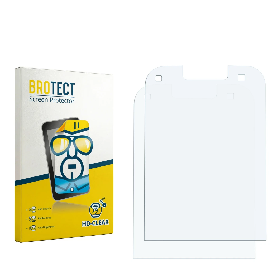 Face avant d’un emballage produit avec le logo de la marque BROTECT. À côté se trouve la protection d’écran correspondante.