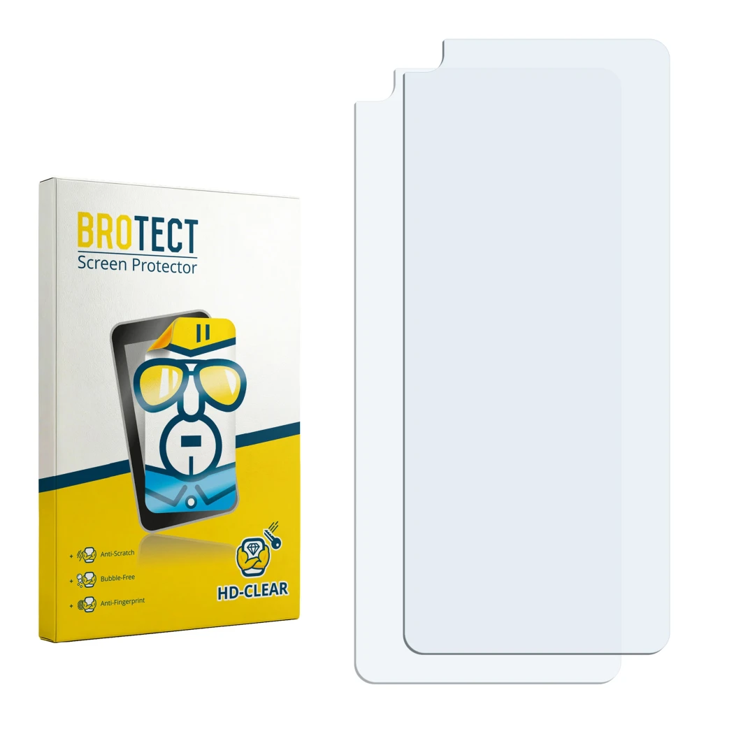 Face avant d’un emballage produit avec le logo de la marque BROTECT. À côté se trouve la protection d’écran correspondante.