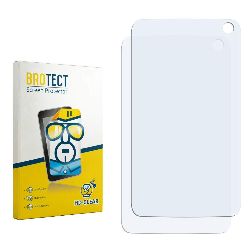 Face avant d’un emballage produit avec le logo de la marque BROTECT. À côté se trouve la protection d’écran correspondante.