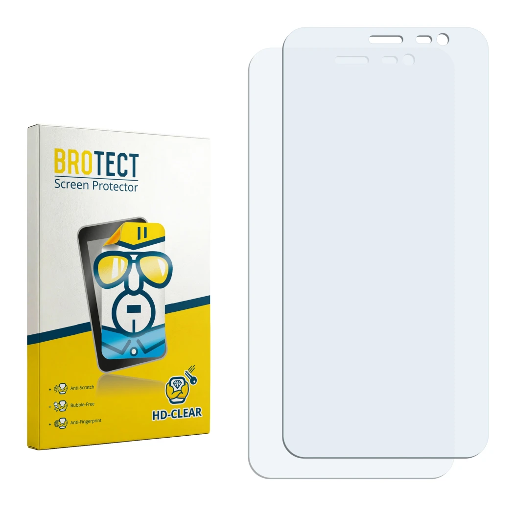 Face avant d’un emballage produit avec le logo de la marque BROTECT. À côté se trouve la protection d’écran correspondante.