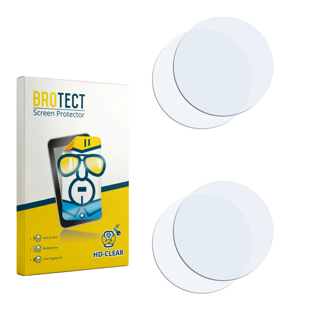 Face avant d’un emballage produit avec le logo de la marque BROTECT. À côté se trouve la protection d’écran correspondante.