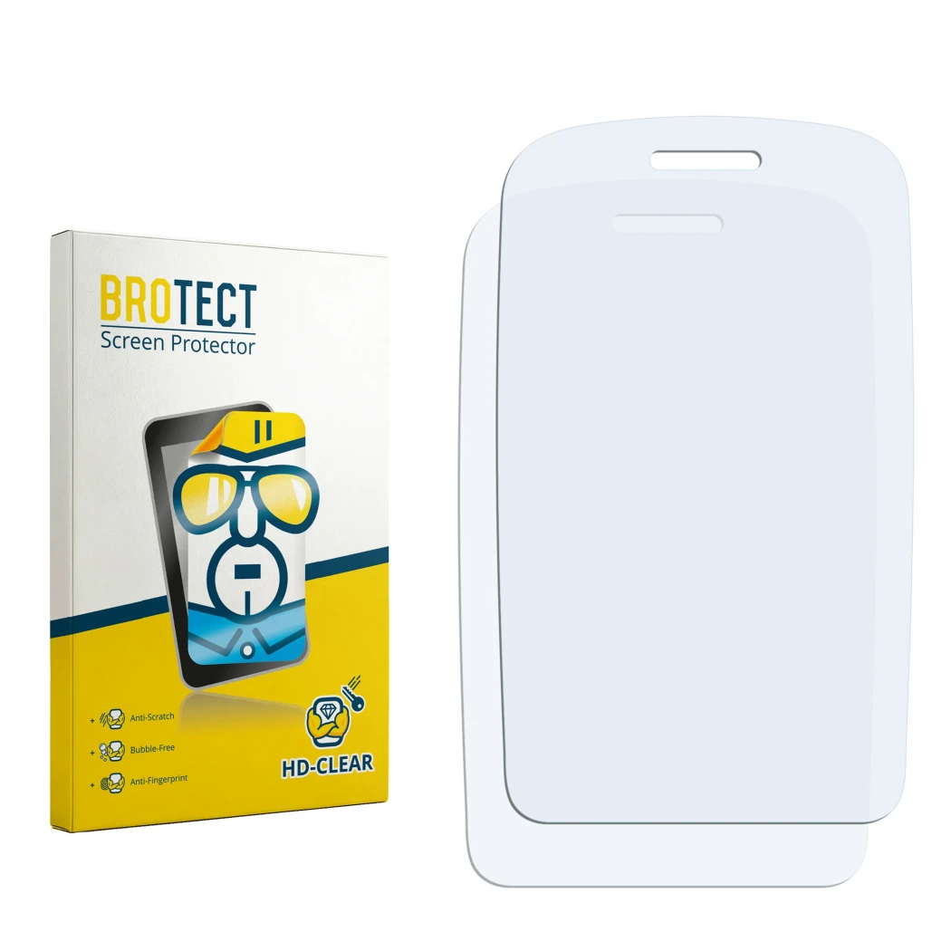 Face avant d’un emballage produit avec le logo de la marque BROTECT. À côté se trouve la protection d’écran correspondante.