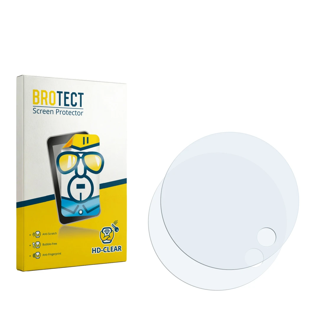 Face avant d’un emballage produit avec le logo de la marque BROTECT. À côté se trouve la protection d’écran correspondante.