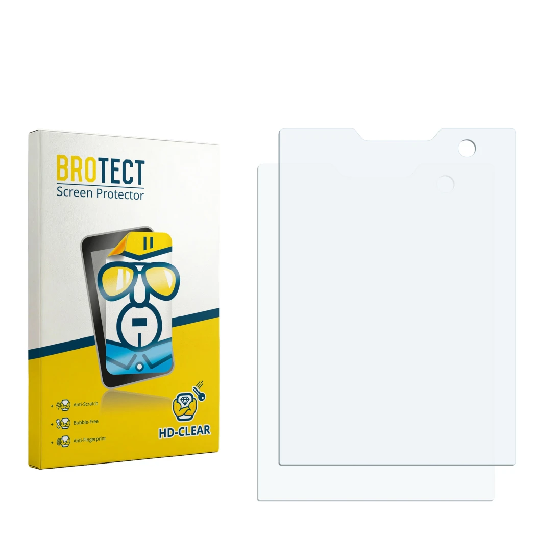 Face avant d’un emballage produit avec le logo de la marque BROTECT. À côté se trouve la protection d’écran correspondante.
