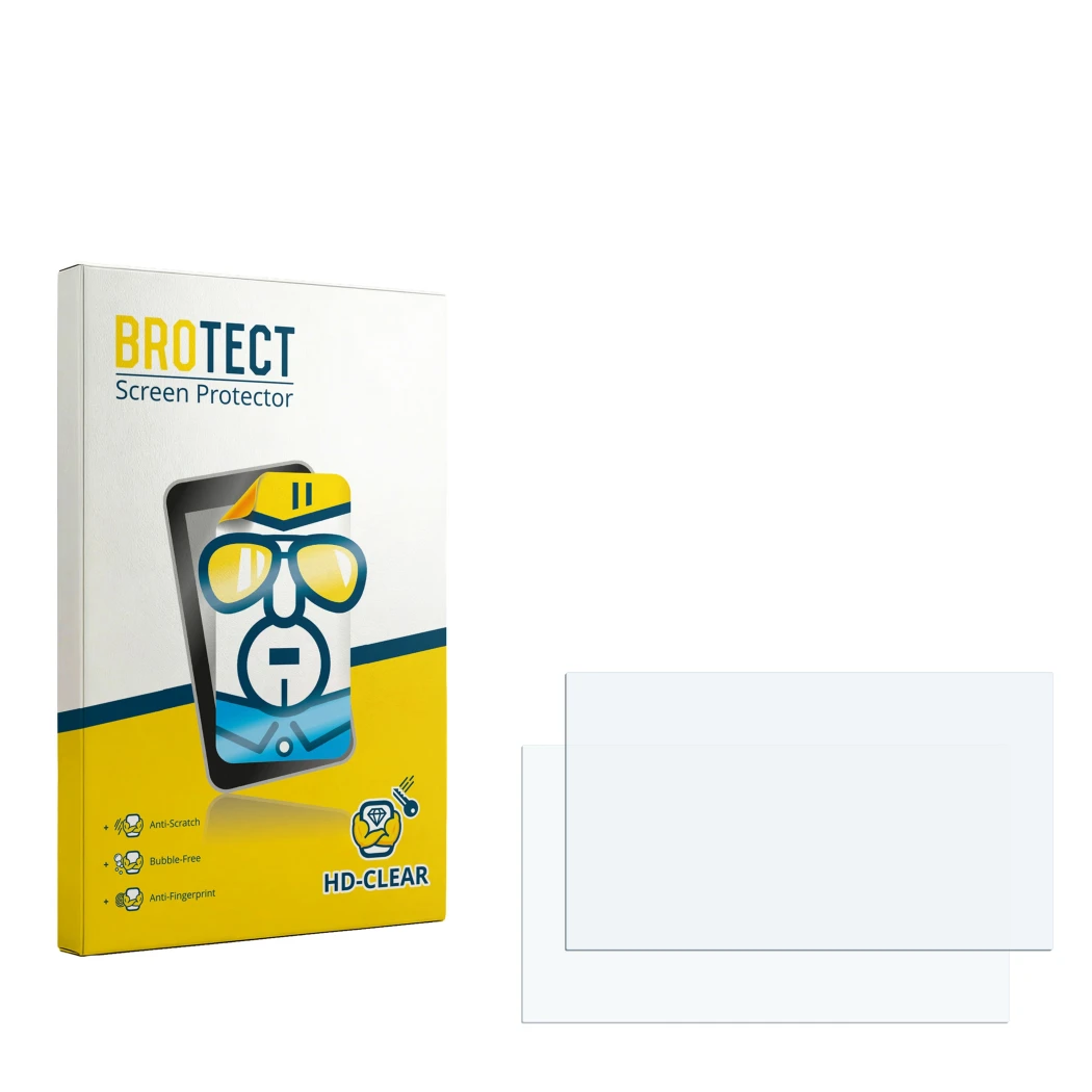 Face avant d’un emballage produit avec le logo de la marque BROTECT. À côté se trouve la protection d’écran correspondante.