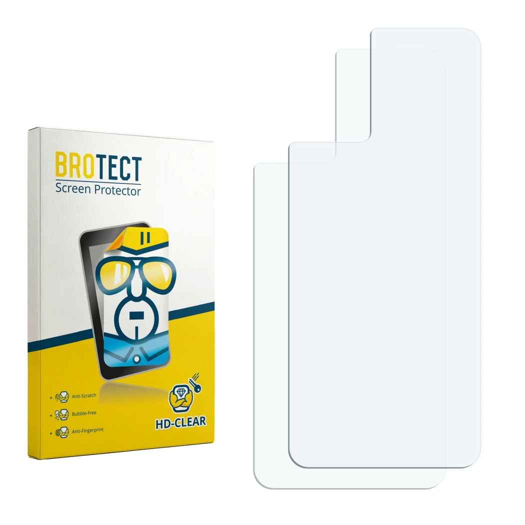 Face avant d’un emballage produit avec le logo de la marque BROTECT. À côté se trouve la protection d’écran correspondante.