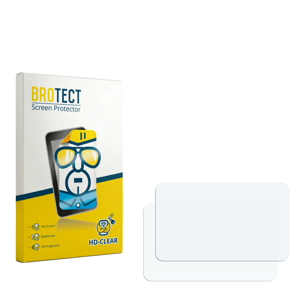 Face avant d’un emballage produit avec le logo de la marque BROTECT. À côté se trouve la protection d’écran correspondante.