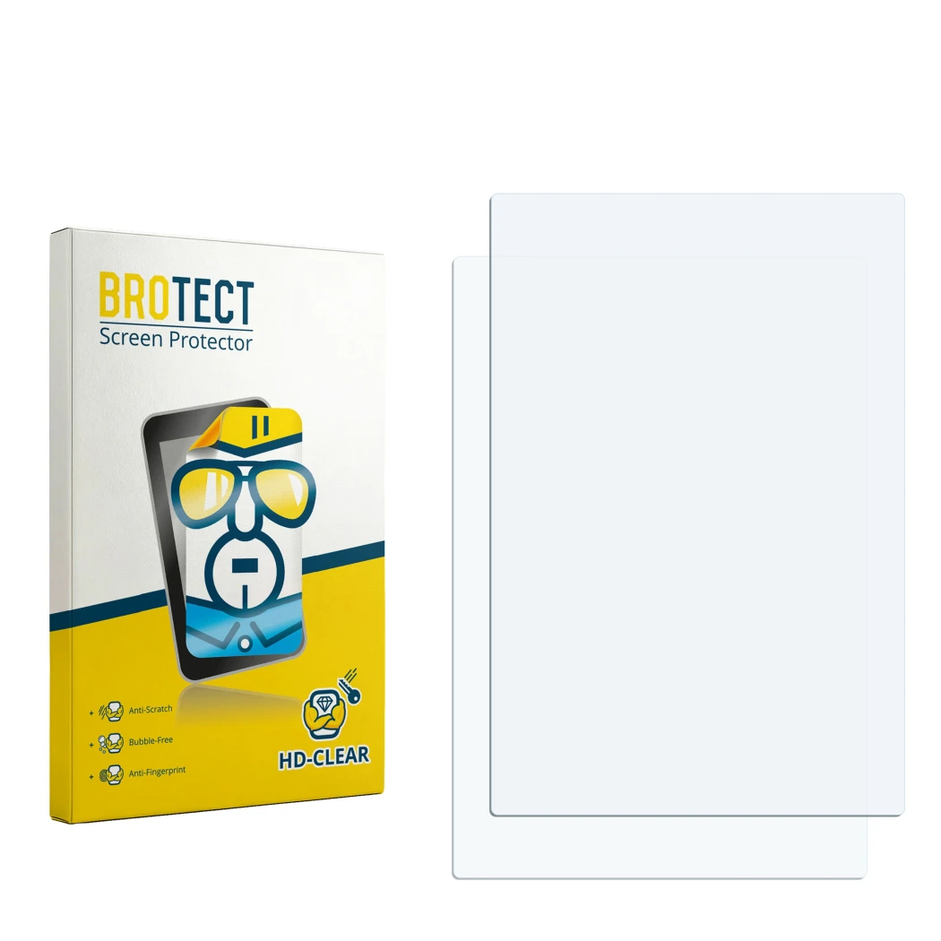 Face avant d’un emballage produit avec le logo de la marque BROTECT. À côté se trouve la protection d’écran correspondante.