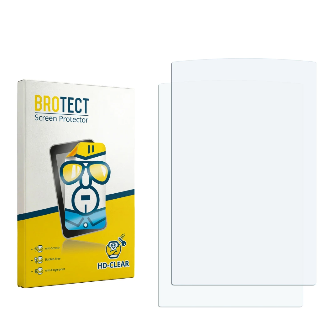 Face avant d’un emballage produit avec le logo de la marque BROTECT. À côté se trouve la protection d’écran correspondante.