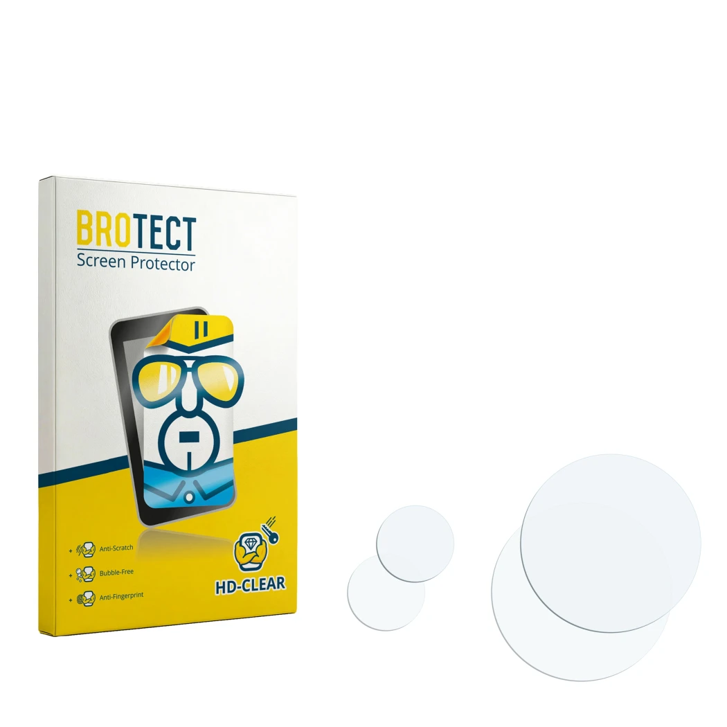 Face avant d’un emballage produit avec le logo de la marque BROTECT. À côté se trouve la protection d’écran correspondante.