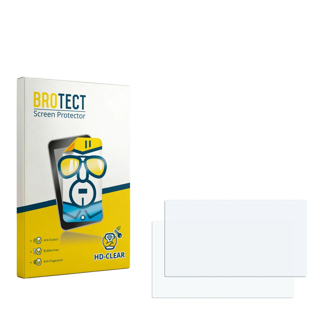 Face avant d’un emballage produit avec le logo de la marque BROTECT. À côté se trouve la protection d’écran correspondante.
