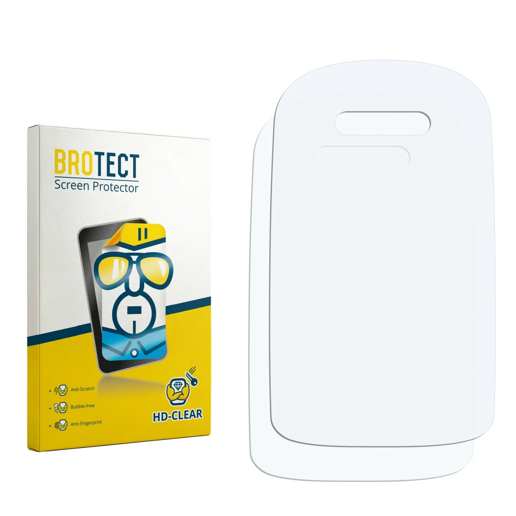 Face avant d’un emballage produit avec le logo de la marque BROTECT. À côté se trouve la protection d’écran correspondante.