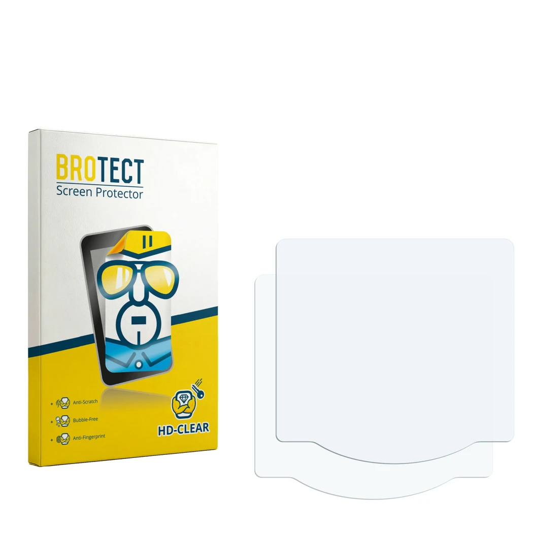 Face avant d’un emballage produit avec le logo de la marque BROTECT. À côté se trouve la protection d’écran correspondante.