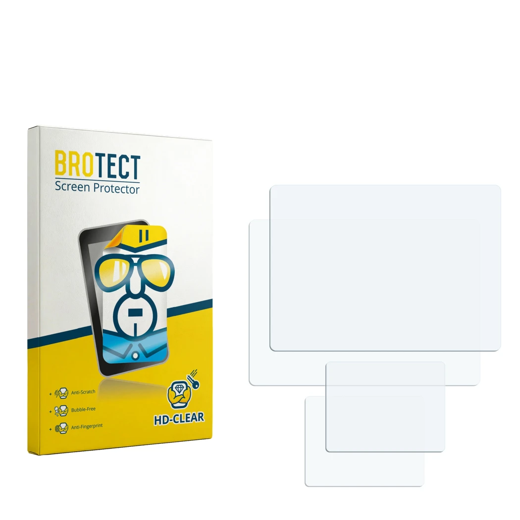 Face avant d’un emballage produit avec le logo de la marque BROTECT. À côté se trouve la protection d’écran correspondante.
