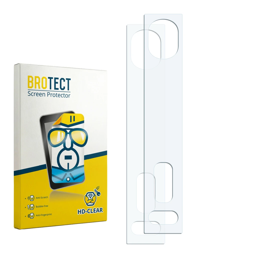 Face avant d’un emballage produit avec le logo de la marque BROTECT. À côté se trouve la protection d’écran correspondante.