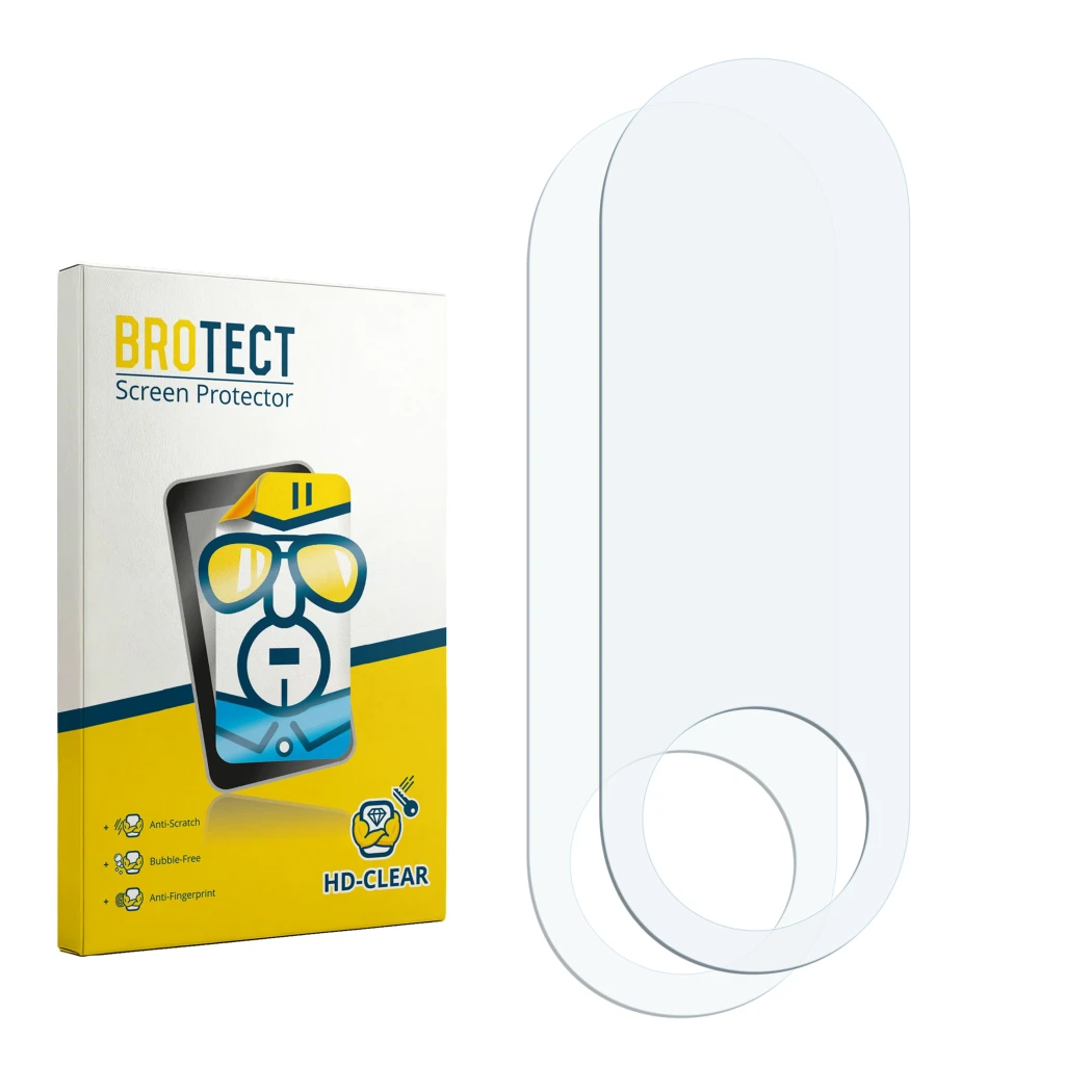 Face avant d’un emballage produit avec le logo de la marque BROTECT. À côté se trouve la protection d’écran correspondante.