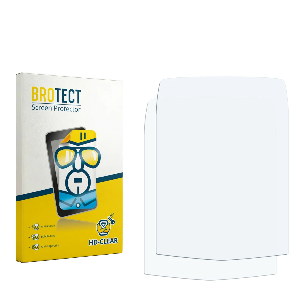 Face avant d’un emballage produit avec le logo de la marque BROTECT. À côté se trouve la protection d’écran correspondante.