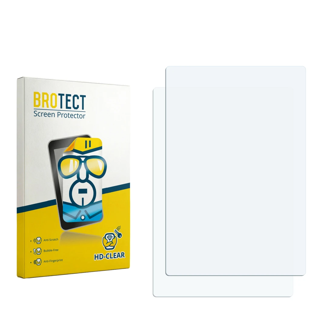 Face avant d’un emballage produit avec le logo de la marque BROTECT. À côté se trouve la protection d’écran correspondante.