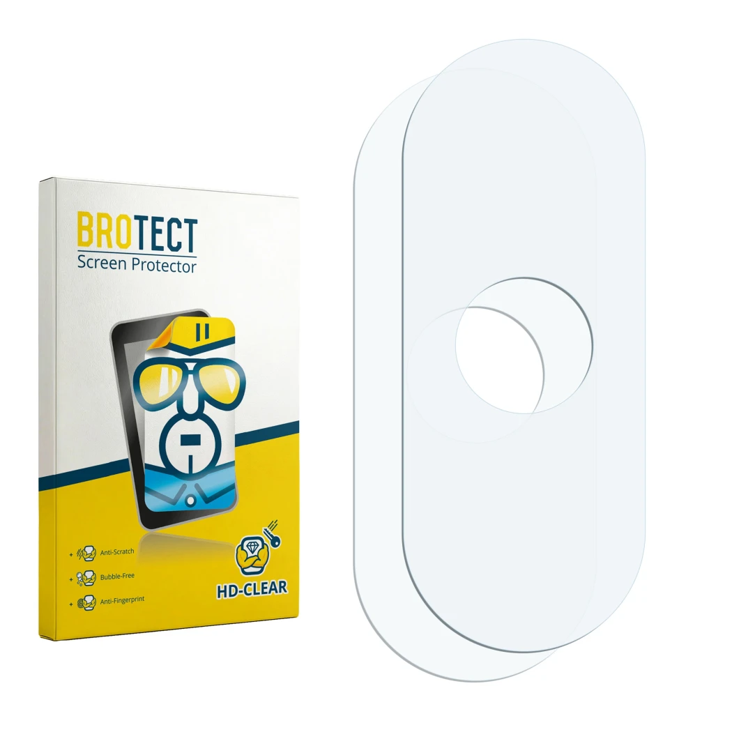 Face avant d’un emballage produit avec le logo de la marque BROTECT. À côté se trouve la protection d’écran correspondante.