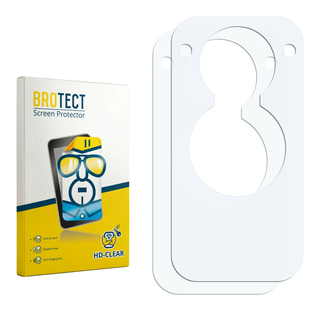 Face avant d’un emballage produit avec le logo de la marque BROTECT. À côté se trouve la protection d’écran correspondante.