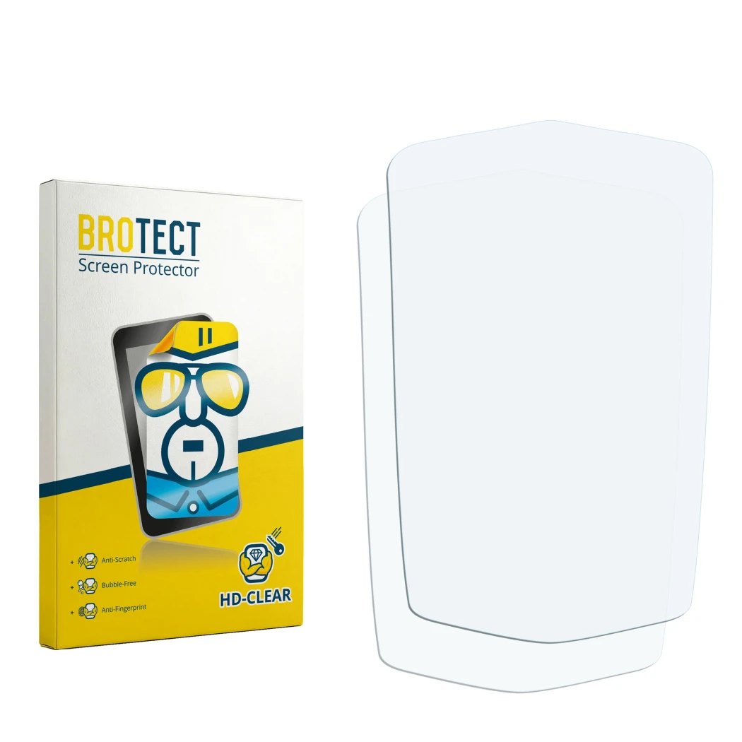 Face avant d’un emballage produit avec le logo de la marque BROTECT. À côté se trouve la protection d’écran correspondante.