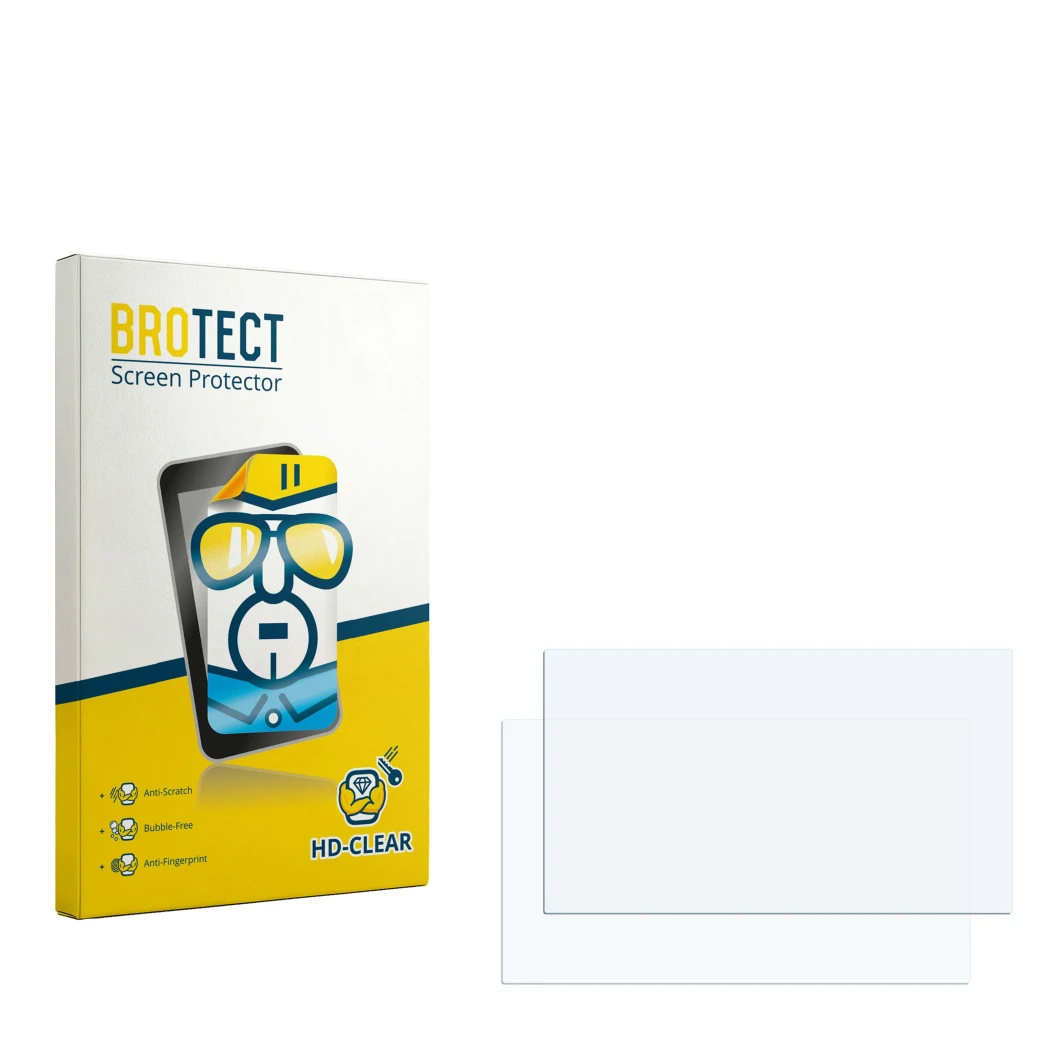 Face avant d’un emballage produit avec le logo de la marque BROTECT. À côté se trouve la protection d’écran correspondante.