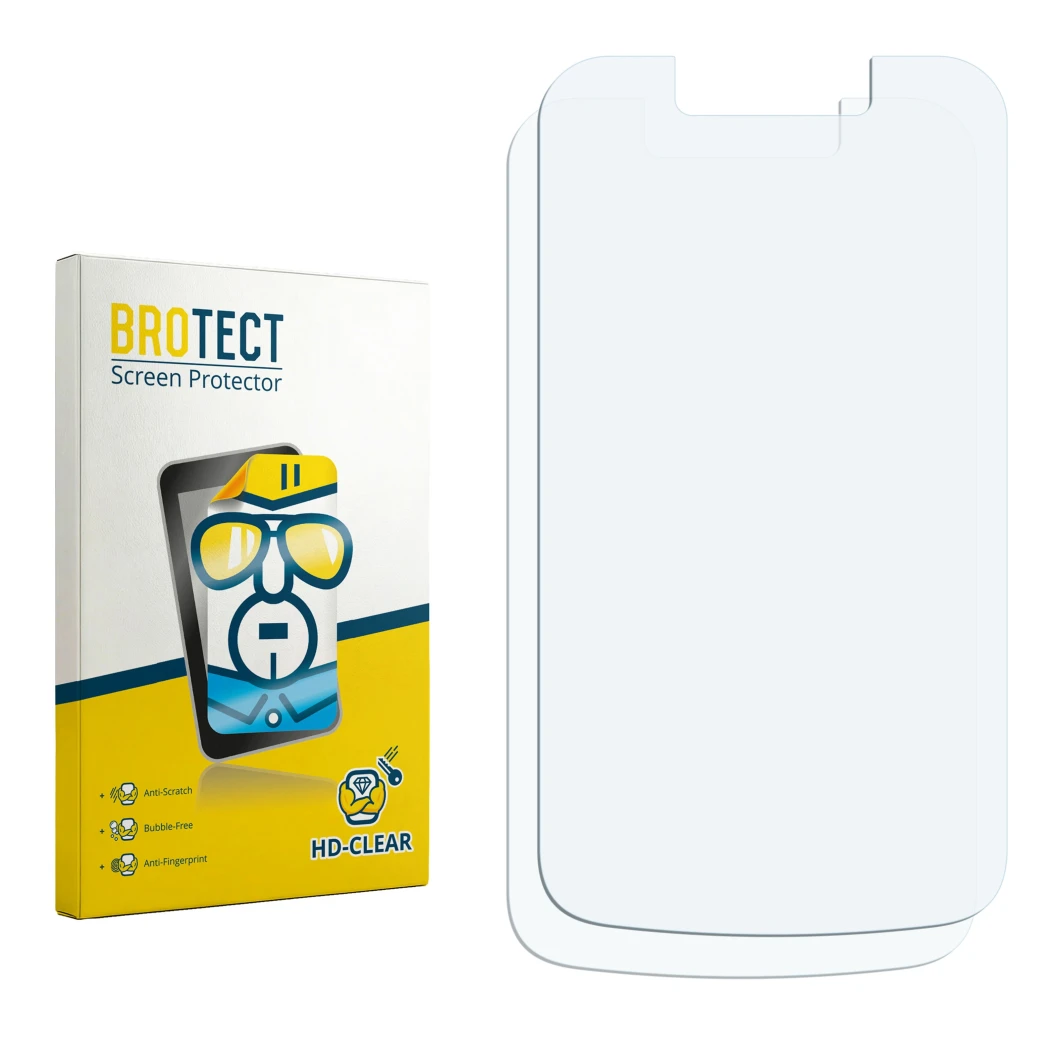 Face avant d’un emballage produit avec le logo de la marque BROTECT. À côté se trouve la protection d’écran correspondante.