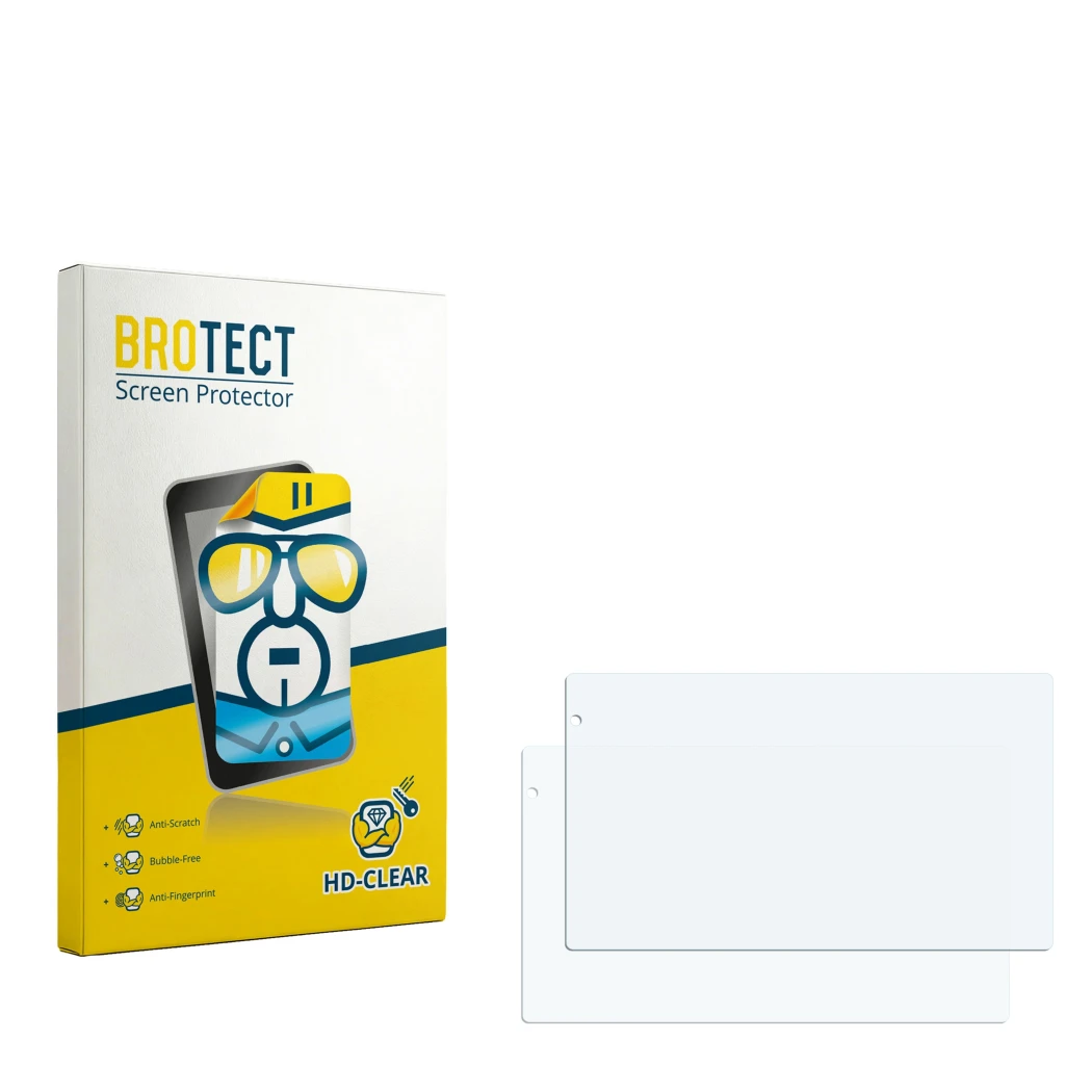 Face avant d’un emballage produit avec le logo de la marque BROTECT. À côté se trouve la protection d’écran correspondante.