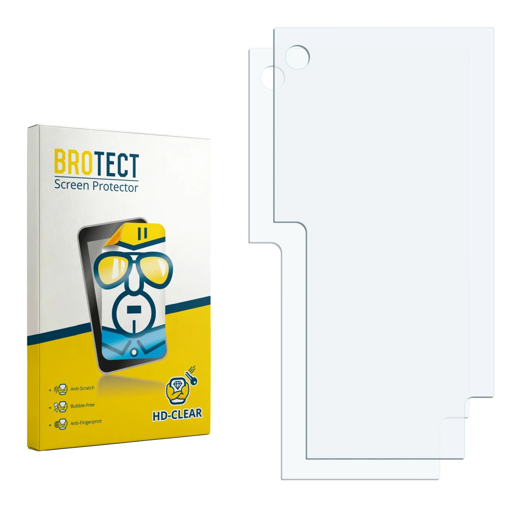 Face avant d’un emballage produit avec le logo de la marque BROTECT. À côté se trouve la protection d’écran correspondante.
