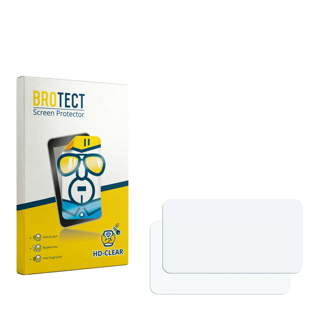 Face avant d’un emballage produit avec le logo de la marque BROTECT. À côté se trouve la protection d’écran correspondante.