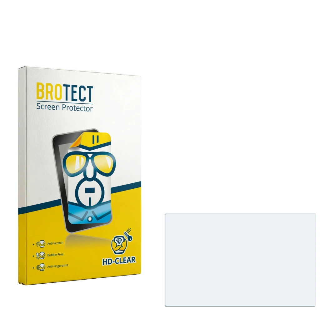 Face avant d’un emballage produit avec le logo de la marque BROTECT. À côté se trouve la protection d’écran correspondante.