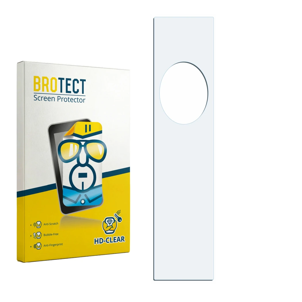 Face avant d’un emballage produit avec le logo de la marque BROTECT. À côté se trouve la protection d’écran correspondante.