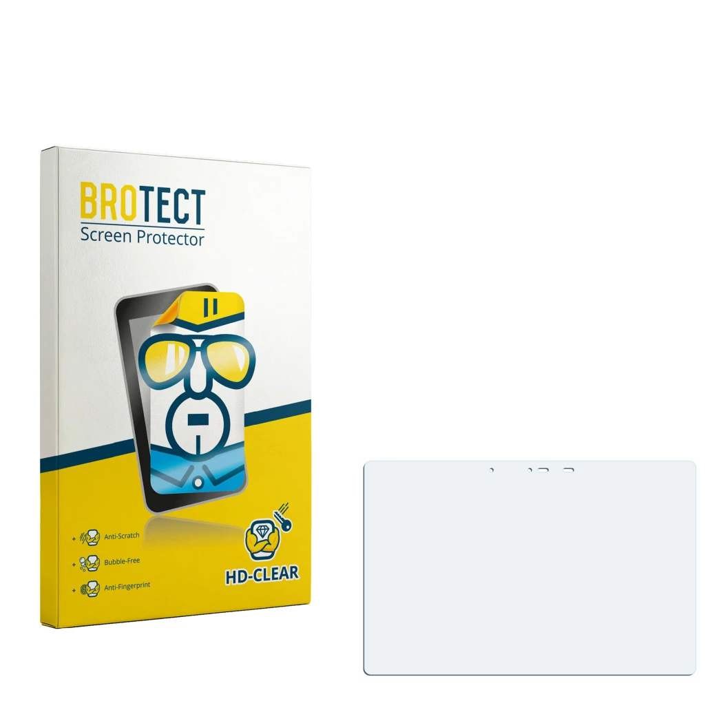 Face avant d’un emballage produit avec le logo de la marque BROTECT. À côté se trouve la protection d’écran correspondante.