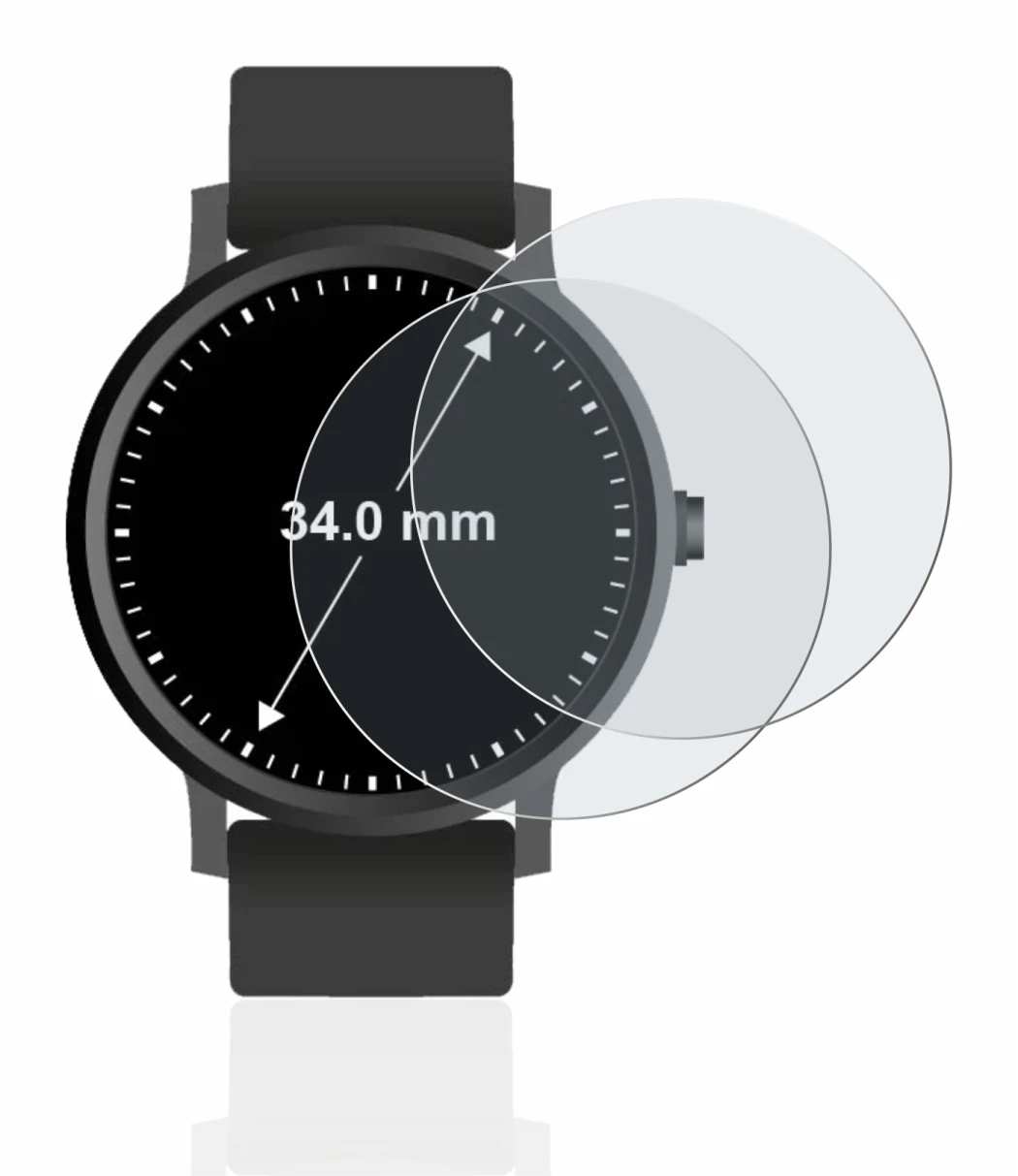 Image de l'appareil Montres (Circulaire, ø: 34 mm) avec une grande variété de protections d'écran.