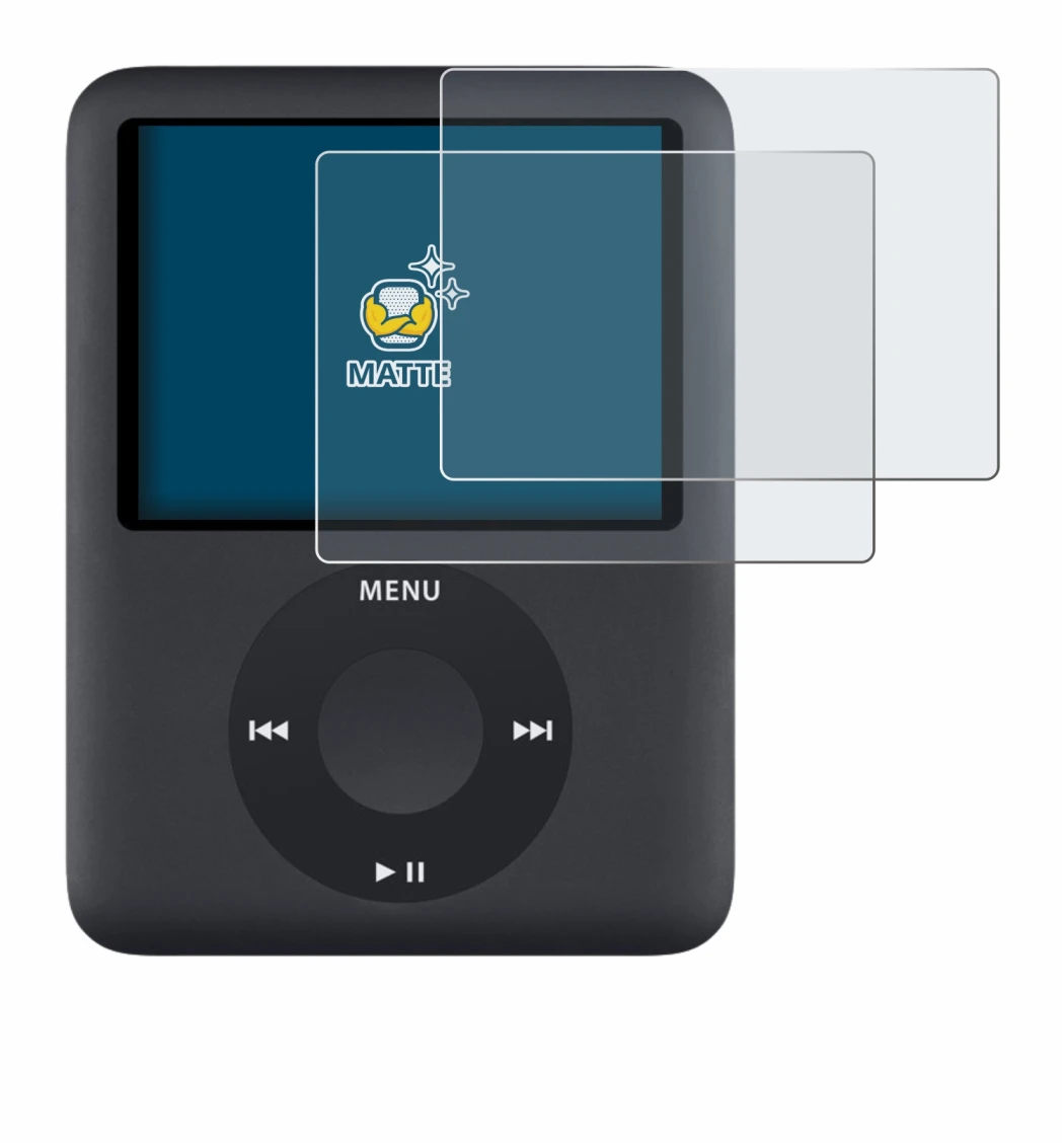 Image de l'appareil Apple iPod nano (3ème Gen.) avec une grande variété de protections d'écran.