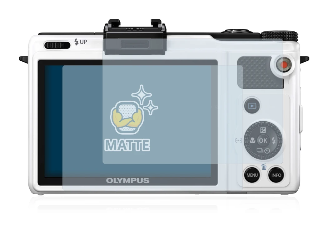 Image de l'appareil Olympus XZ-1 avec une grande variété de protections d'écran.
