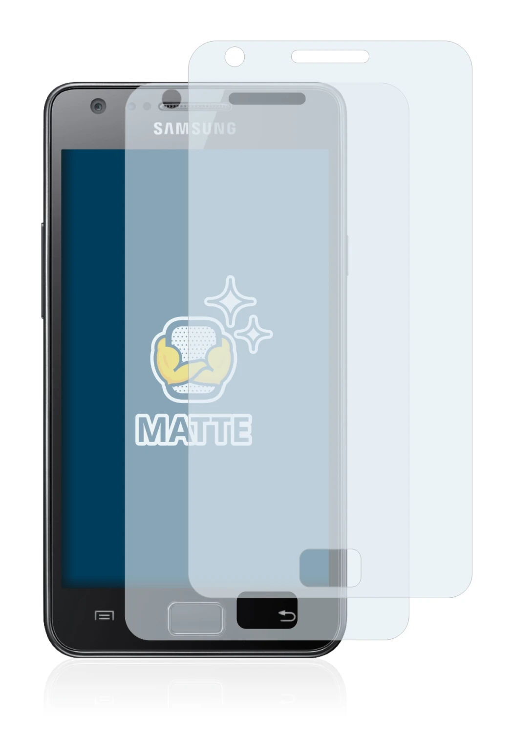 Image de l'appareil Samsung Galaxy S2 avec une grande variété de protections d'écran.